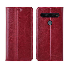 Leather Case Stands Flip Cover L01 Holder for LG K41S Red Wine