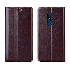 Leather Case Stands Flip Cover L01 Holder for Nokia C3 Brown