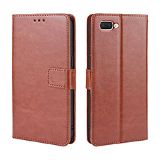 Leather Case Stands Flip Cover L01 Holder for Oppo A12e Brown