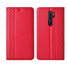 Leather Case Stands Flip Cover L01 Holder for Oppo A5 (2020) Red