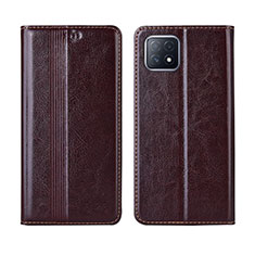 Leather Case Stands Flip Cover L01 Holder for Oppo A53 5G Brown