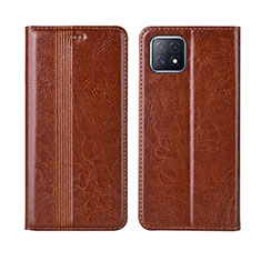 Leather Case Stands Flip Cover L01 Holder for Oppo A72 5G Light Brown