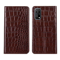 Leather Case Stands Flip Cover L01 Holder for Oppo K7x 5G Brown