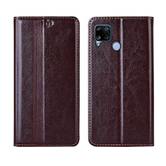 Leather Case Stands Flip Cover L01 Holder for Realme C15 Brown