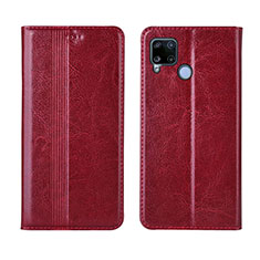 Leather Case Stands Flip Cover L01 Holder for Realme C15 Red