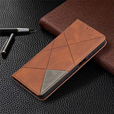 Leather Case Stands Flip Cover L01 Holder for Samsung Galaxy A12 Brown