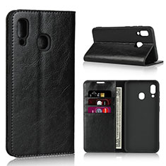 Leather Case Stands Flip Cover L01 Holder for Samsung Galaxy A20 Black