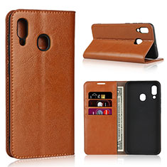 Leather Case Stands Flip Cover L01 Holder for Samsung Galaxy A20 Orange