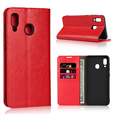 Leather Case Stands Flip Cover L01 Holder for Samsung Galaxy A20 Red