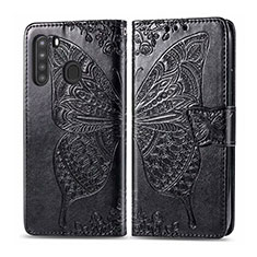 Leather Case Stands Flip Cover L01 Holder for Samsung Galaxy A21 Black