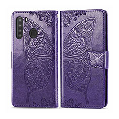 Leather Case Stands Flip Cover L01 Holder for Samsung Galaxy A21 Purple