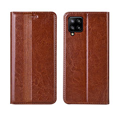 Leather Case Stands Flip Cover L01 Holder for Samsung Galaxy A42 5G Light Brown