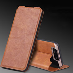 Leather Case Stands Flip Cover L01 Holder for Samsung Galaxy A80 Orange