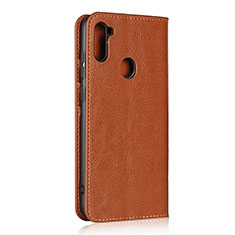 Leather Case Stands Flip Cover L01 Holder for Samsung Galaxy M11 Light Brown