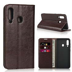 Leather Case Stands Flip Cover L01 Holder for Samsung Galaxy M40 Brown