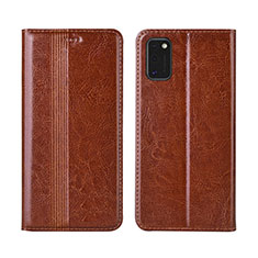 Leather Case Stands Flip Cover L01 Holder for Samsung Galaxy M51 Light Brown