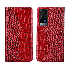 Leather Case Stands Flip Cover L01 Holder for Vivo X60 5G Red