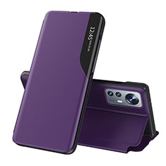 Leather Case Stands Flip Cover L01 Holder for Xiaomi Mi 12X 5G Purple