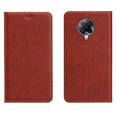 Leather Case Stands Flip Cover L01 Holder for Xiaomi Poco F2 Pro Brown