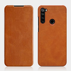 Leather Case Stands Flip Cover L01 Holder for Xiaomi Redmi Note 8 (2021) Brown