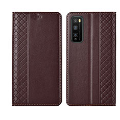 Leather Case Stands Flip Cover L02 Holder for Huawei Enjoy 20 Pro 5G Brown
