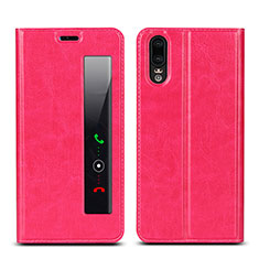 Leather Case Stands Flip Cover L02 Holder for Huawei P20 Hot Pink