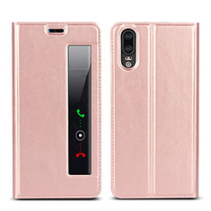 Leather Case Stands Flip Cover L02 Holder for Huawei P20 Pink