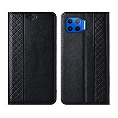 Leather Case Stands Flip Cover L02 Holder for Motorola Moto G 5G Plus Black