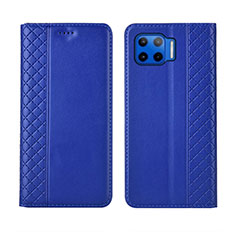 Leather Case Stands Flip Cover L02 Holder for Motorola Moto One 5G Blue