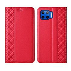 Leather Case Stands Flip Cover L02 Holder for Motorola Moto One 5G Red