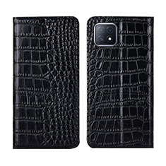 Leather Case Stands Flip Cover L02 Holder for Oppo A53 5G Black