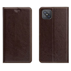 Leather Case Stands Flip Cover L02 Holder for Oppo A92s 5G Brown