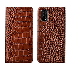 Leather Case Stands Flip Cover L02 Holder for Realme X7 5G Light Brown