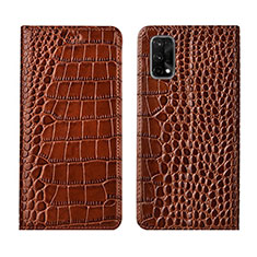 Leather Case Stands Flip Cover L02 Holder for Realme X7 Pro 5G Light Brown