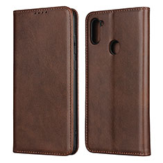 Leather Case Stands Flip Cover L02 Holder for Samsung Galaxy A11 Brown