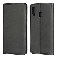 Leather Case Stands Flip Cover L02 Holder for Samsung Galaxy A20 Black