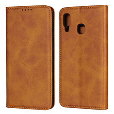 Leather Case Stands Flip Cover L02 Holder for Samsung Galaxy A20 Orange