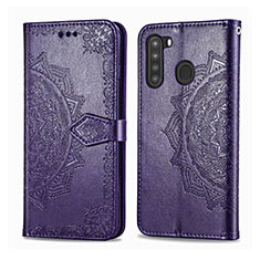 Leather Case Stands Flip Cover L02 Holder for Samsung Galaxy A21 Purple