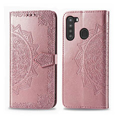 Leather Case Stands Flip Cover L02 Holder for Samsung Galaxy A21 Rose Gold