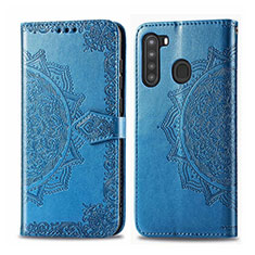 Leather Case Stands Flip Cover L02 Holder for Samsung Galaxy A21 Sky Blue