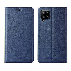 Leather Case Stands Flip Cover L02 Holder for Samsung Galaxy A42 5G Blue