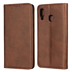 Leather Case Stands Flip Cover L02 Holder for Samsung Galaxy M10S Brown