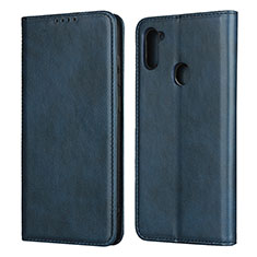 Leather Case Stands Flip Cover L02 Holder for Samsung Galaxy M11 Blue