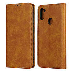 Leather Case Stands Flip Cover L02 Holder for Samsung Galaxy M11 Light Brown