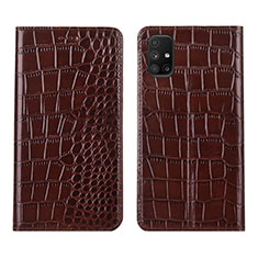 Leather Case Stands Flip Cover L02 Holder for Samsung Galaxy M51 Brown