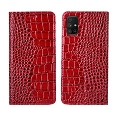 Leather Case Stands Flip Cover L02 Holder for Samsung Galaxy M51 Red