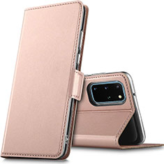 Leather Case Stands Flip Cover L02 Holder for Samsung Galaxy S20 Plus Rose Gold