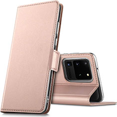 Leather Case Stands Flip Cover L02 Holder for Samsung Galaxy S20 Ultra 5G Rose Gold