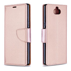 Leather Case Stands Flip Cover L02 Holder for Sony Xperia 10 Plus Rose Gold