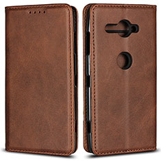 Leather Case Stands Flip Cover L02 Holder for Sony Xperia XZ2 Compact Brown